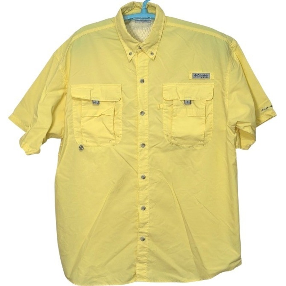 Columbia PFG Bahama II Fishing Shirt Yellow Short Sleeve Omni-Shade Gorpcore L
